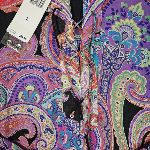 Lauren Ralph Lauren Paisley Long Sleeve Button Down Blouse - Picture 7 of 14